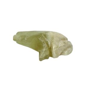 90’s Vntg Green & Off White Carved Stone Frog Yellowstone National Park Souvenir